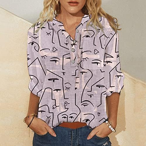 חולצות שרוול בינוני UBST לנשים, הדפס מזדמן כפתורי צוואר Tshirts Tshies Ladies Print Print Tunic Tunsirts