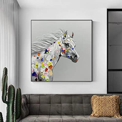 ציור שמן מצויר על ידי בעלי חיים ביד - פלטת פלטה מופשטת גדולה סכין סוס מרקם רקע מרובע ציור מודרני על בד