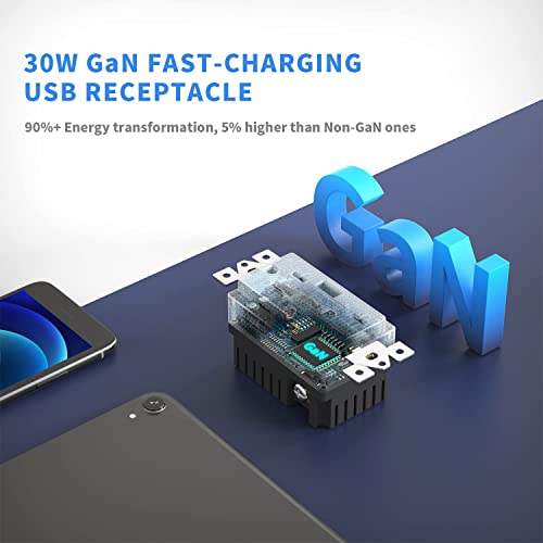 Amerisense GAN 30W 6AMP 3-יציאה לשקע קיר USB, 15 אמפר עמיד בפני תקן עמיד עם 2 יציאה מסוג A & 1 USB סוג
