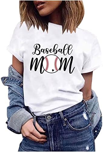 חולצת אמא בייסבול נשים חולצת אמא שרוול קצר צוואר עגול הדפסת צמרות בסיסיות מזדמנים