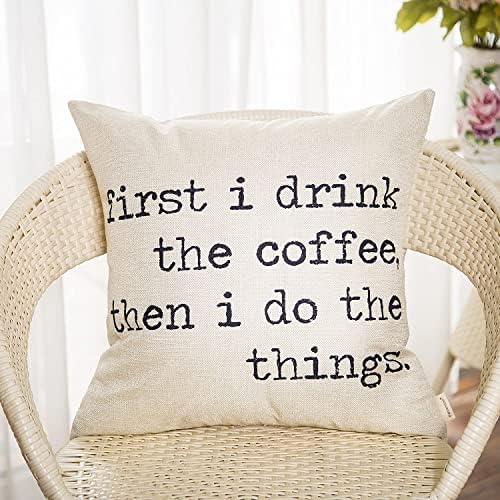 FAHRENDOM ראשית אני שותה את הקפה, ואז אני עושה את הדברים המצחיקים של השלט המצחיק אומר פשתן כותנה בית דקורטיבי