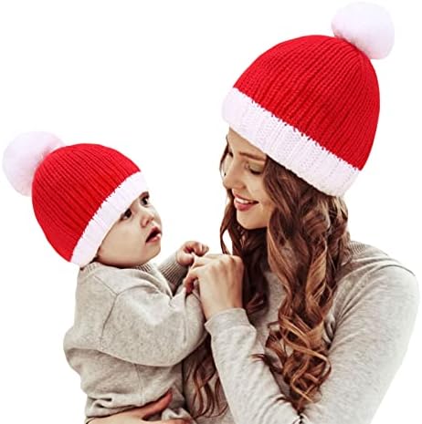 כובע חג המולד תואם משפחה נשים ילד ילד סרוג סרוג פום פום כדור גולגולת כפות כפפות כובעים חמים כפפות