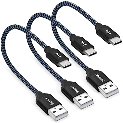 כבל USB מסוג ISeekerKit מסוג C, כבל USB C קצר 1 קלט 1ft קלוע חוט מטען מהיר תואם Samsung Galaxy