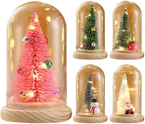 קישוטי עץ חג המולד מיני עץ חג המולד מיניאטורה בכיפת זכוכית עם נורות LED לחג המולד של מסיבת מלאכה