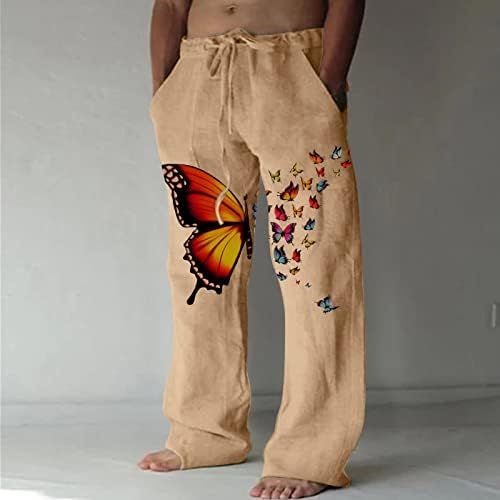גברים של אופנה מזדמן מודפס פשתן כיס תחרה עד מכנסיים גדול גודל מכנסיים מטושטש בית