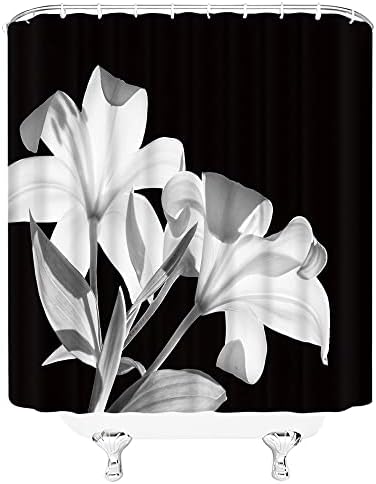 וילון מקלחת פרחוני לבן שחור לבן וילון מקלחת פרחוני אלילי שושן מודרני פריחה ייחודית פרח אמנות אפור אפור ביתי עיצוב