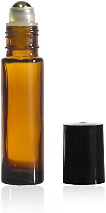 10 מל גליל זכוכית ענבר על בקבוק עם כדור נירוסטה וכובעים שחורים ללא BPA