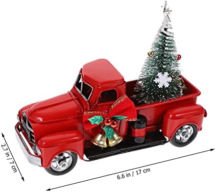 עיצוב בית IPETBOOM עיצוב משאית אדומה וינטג 'עם עצי חג המולד מיני עצי עצי עבודת יד אדום מתכת דגם מכונית