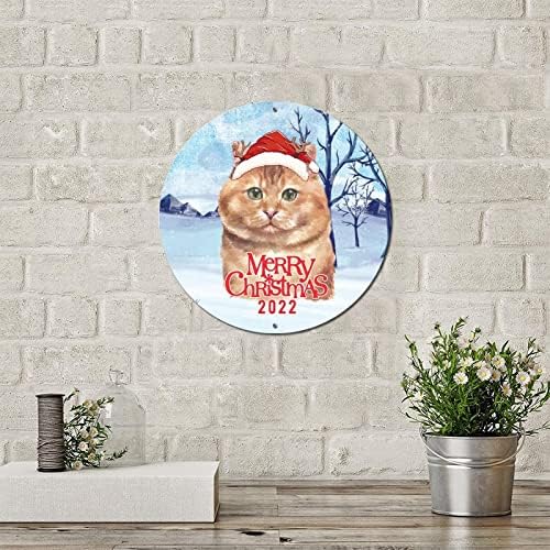 שלט מתכת עגול שנה בהתאמה אישית חג שמח חתול חלוד קיר קיר ביתי שלט וינטג