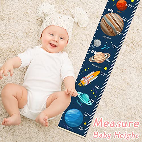 תרשים גידול בחלל החיצוני לילדים, טיל לתינוק גובה לתינוק סרגל סרגל בד נשלף מסגרת עץ תליית קיר תלויים תרשימי מדידה