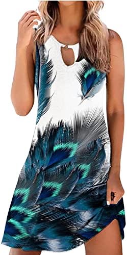 שמלות קיץ מזדמנים לנשים סקסיות אצטק הדפסת שמלת טנק שמלת טנק ללא שרוולים א-קו וינטג 'חוף השמש הוואי