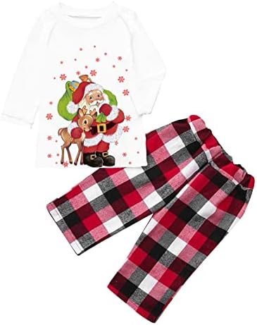 פיג'מות לחג המולד למשפחה 2022 סנטה חג המולד חמוד עם איילים דפוסי פתית שלג אדומים הדפס PJS סטים תואמים