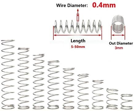 החלף קפיץ קפיצי 3D מדפסת אביזרים מזין קפיץ חוט קפיץ DIA 0.4 ממ חיצוני DIA 3 ממ אורך 5 ממ -50 ממ 304 קפיץ דחיסת