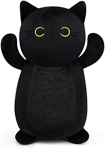 MufeiRuo חתול שחור קטיפה שחור שחור חיות ממולאות, חמוד חמוד קטיפה קטיפה קטיפה פלושי שחור חתול