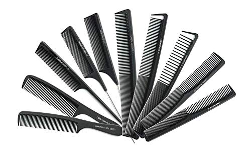 Axemoore Salon Black Professional Barber Carbon מסרק חום אנטי-סטטי מסרק 10 PCS