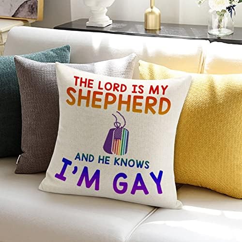 LGBTQ קשת גאווה גאווה גאווה הומוסקסואלית כיסוי כרית ה 'הוא הרועה שלי והוא יודע שאני כרית הומוסקסואלית