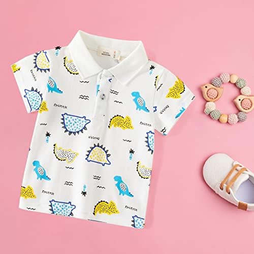 חולצת ילד פעוטות חמוד דש חמוד צמרות שרוול קצר לילדים חולצת דינוזאור כפתור ילד למטה חולצות טיול
