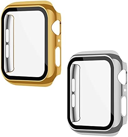 מקרי אריזה XFEN 2 עם מגן מסך לסדרת Apple Watch 6 SE סדרה 5 סדרה 4 44 ממ, הצמד מגן קשה ומבריק על הכיסוי