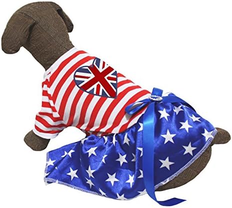 בגדי כלבים של פטיטבלה שמלת כלב בריטיש בריטניה פס כותנה כותנה כוכבים כחולים טוטו