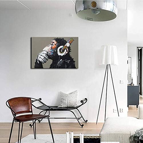 בד קיר אמנות בעלי חיים בעלי החיים מוסיקה גורילה בד מודפס ציור מודרני מצחיק חשיבה קוף עם אוזניות קיר אמנות
