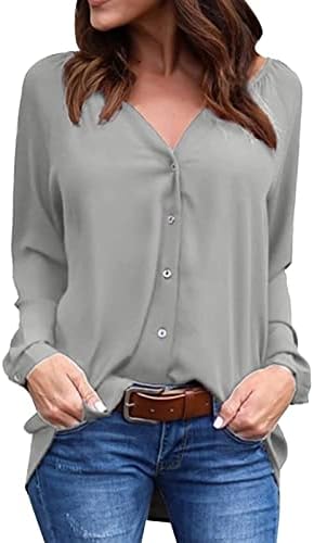 פסים טי נשים עם צוואר ארוך שרוול למעלה קפלים כפתור ארוך שרוול מזדמן רופף שיפון נשים חולצות קצר