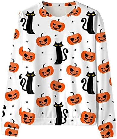 סווטשירטים של Beuu Halloween לגברים, 2022 ליל כל הקדושים של גברים חדשים חתול מצחיק דלעת מודפסת מסיבת סוודר סווטשירט
