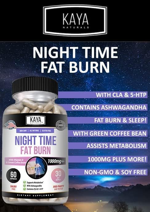 קאיה נטורלס לילה / תמיכה בשינה ומאיץ חילוף חומרים לנשים וגברים להפחתת שומן בבטן / מכיל ל-תיאנין