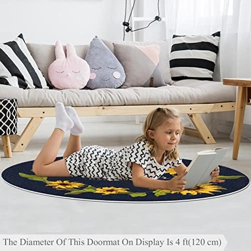 Llnsupply 4 רגל שטיח אזור משחק עגול עגום נמוך, דפוס חמניות זוחל על שטיחי רצפה זוחלים משחק משחק