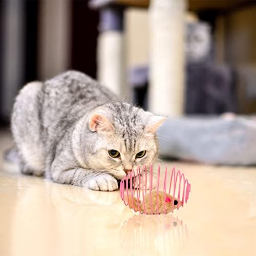הופסון 10-חבילה חתול אביב כדורי עם בכלוב חולדות נמתח חתול מעיינות צעצועי אינטראקטיבי חתול צעצוע ספירלה להתקמט