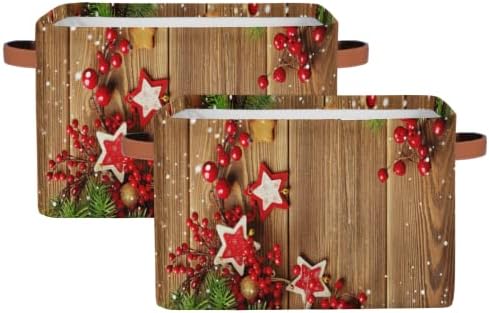 חג המולד עץ עץ 2 אריזות קוביות סל אחסון קופסת אחסון מתקפלת קופסת פח עם ידיות מארגן צעצועים גדולים מתקפלים