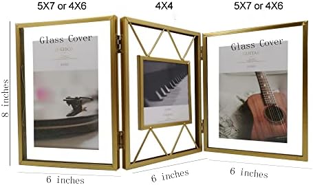 MKUN - 5x7 מסגרת תמונה מתקפלת מסגרות צילום מתכת עם כיסוי זכוכית מחוסמת אמיתית 3 פתיחה או 4x6 תמונות לאפקט