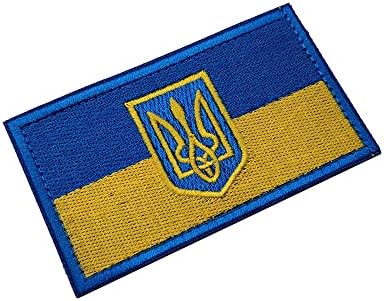 2 חבילות טלאים טקטיים של אוקראינה עם צורת מגן זהב טרידנט תפור רקום על תגי מורל צבאי אוקראיני אוקראיני