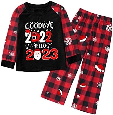 סטים תואמים לחג המולד המשפחתי 2022 Goodbye 2022, שלום 2023 הדפס אותיות PJ Sets Pajamas Pajamas Sleepwear