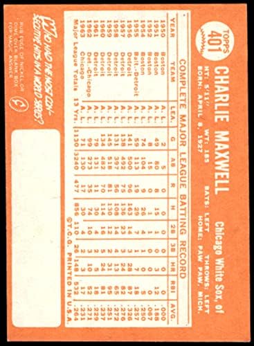 1964 Topps 401 צ'רלי מקסוול שיקגו ווייט סוקס VG/Ex White Sox