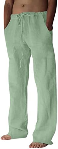 מכנסי פשתן כותנה של Meymia Mens Cottom משקל קל בצבע אחיד אמצע עלייה עולה מותניים רזים מכנסי טרנינג