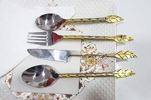 נירוסטה עלים בצורת עיצוב זהב כסף סכום סכום סט, כולל מזלג כף סכין כלי לשימוש יומיומי ומסיבה, סכום