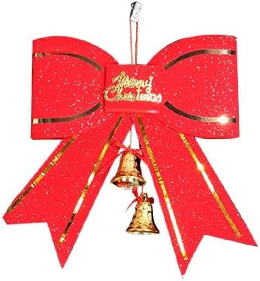 קישוט עץ חג המולד עניבת פרפר אדומה בגדול 13 סמ עם תליון פעמון אורות חשמליים של חג האהבה