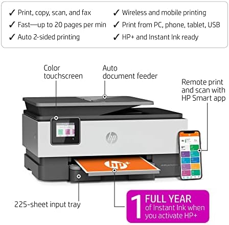 HP OfficeJet Pro 8034E צבע אלחוטי מדפסת All-in-One עם דיו מיידי של שנה מלאה, לבן