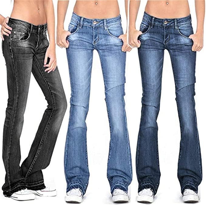ג'ינס של חברה רזה של נשים מכנסי ג'ינס נמתחים פעמון תחתון ג 'ג'ינס מג'ינס סקסית רזיה אמצע מותניים מתלקחות