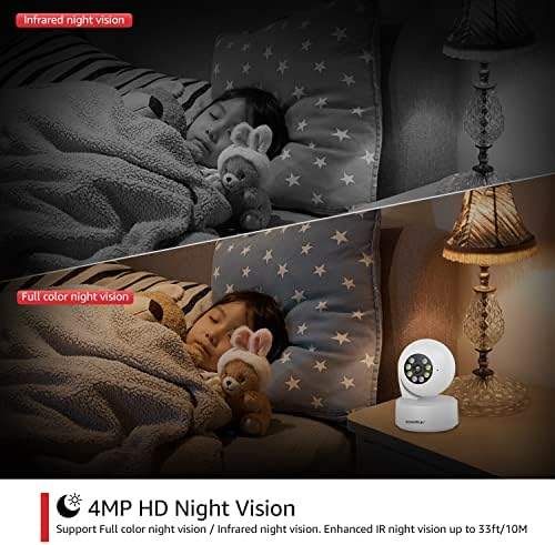 Boavision 2K WiFi מצלמת אבטחה, 360 ° PTZ WiFi מצלמת אבטחה ביתית, מצלמת תינוקות לתינוק/כלב/זקן/מטפלת עם,
