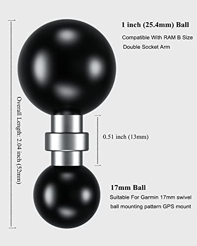 1 כדור כדי 17 מ מ כדור מתאם תואם עם רם עולה ב גודל 1 אינץ כדור כפול שקע זרוע, מתאים גרמין הר 17 מ מ מסתובב