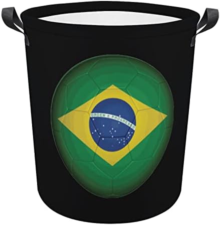 ברזיל כדורגל דגל עגול כביסת מתקפל עמיד למים בגדים מלוכלכים סלי עם ידיות כביסה סל אחסון תיק