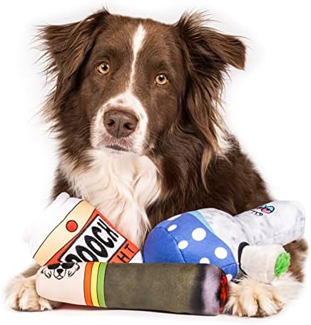 באחה פונצ ' ו 3 חבילה רך ויברציות כלב קטיפה ללעוס צעצועים - מצחיק כלב בירה ועשב חריקה צעצועים-כלב מתנות