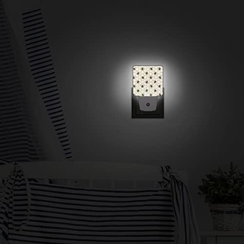 כוורת דבורת לילה אור סט של 2, גיאומטרי דבורים לחבר הוביל מנורת לילה אוטומטי חשכה לשחר חיישן מנורה