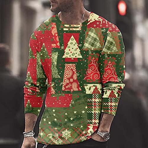 חולצות טריקו של שרוול ארוך של ZDDO לחג המולד לגברים, חג המולד 3D גרפיקה סנטה קלאוס הדפס קרוס