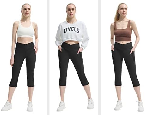 מכנסי יוגה פלייר לנשים עם כיסים-וי קרוסאובר חותלות יוגה בגזרה גבוהה-חותלות אימון חדר כושר