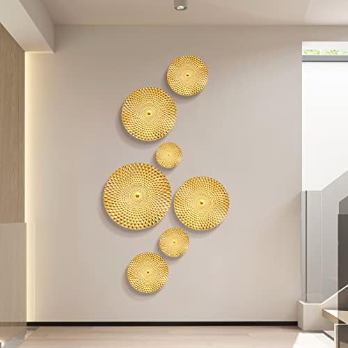 עיצוב קיר זהב טייפאי לסלון, 7 יחידות קיר מתכת מנדלה לקישוט דירות מטבח משרדי, פסלי ספירלה צפים תלת מימדיים