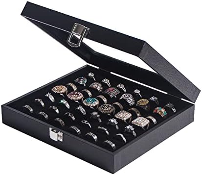 42 חריצים טבעת ארגונית תצוגת מקרה, שחור תכשיטי אחסון מגש קופסות עבור מרובה טבעות,מכסה זכוכית, לגיבוב.