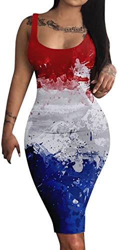 4 ביולי סקסי שמלה לנשים קיץ מיני שמלת ארהב דגל קאמי שרוולים סקופ צוואר קוקטייל המפלגה שמלה