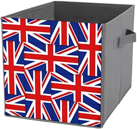 דגלים של בריטניה מתקפל אחסון פחי מתקפל קופסות בד קוביית פשוט ארגונית עם ידיות לבית שינה בגדי צעצועי